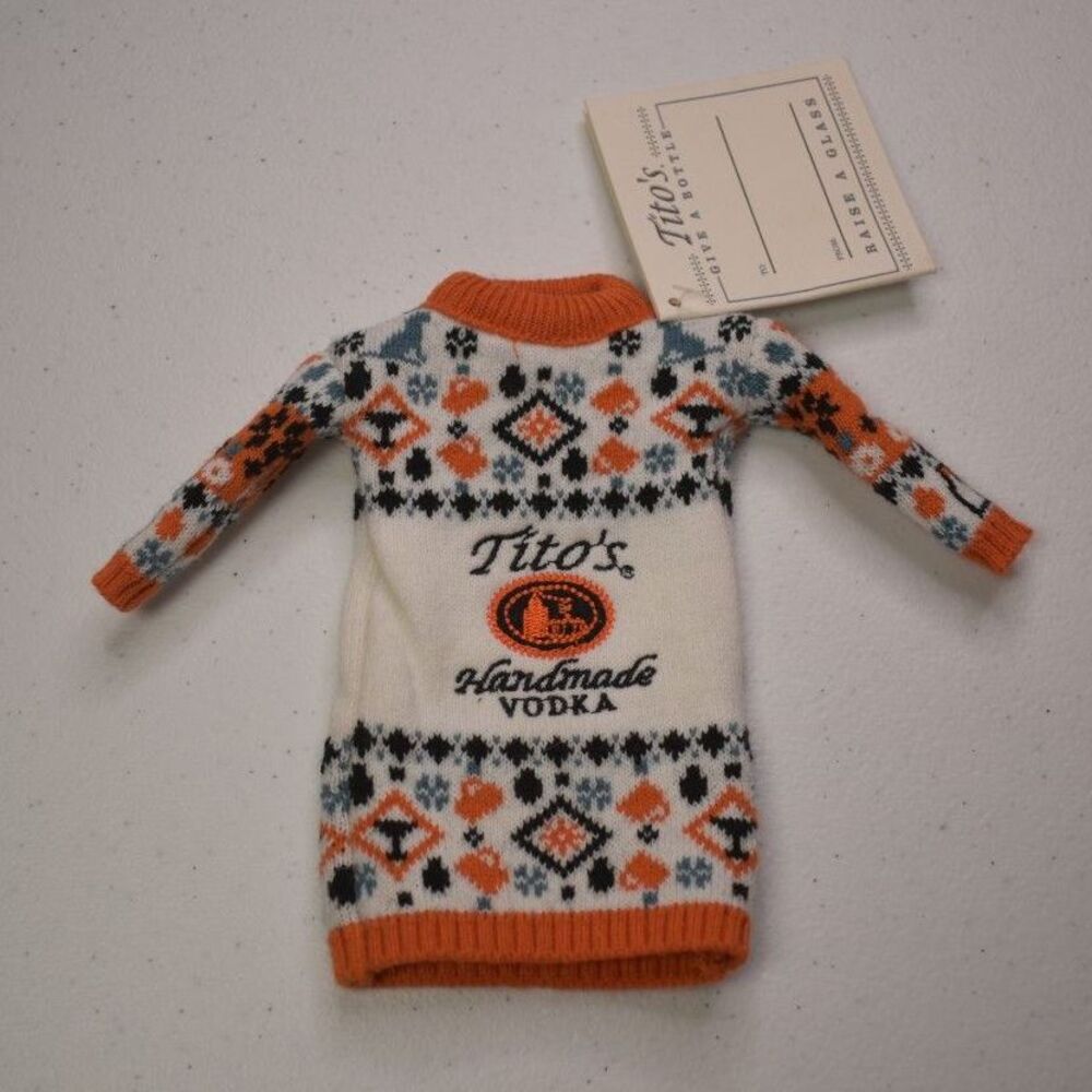 Titos Vodka Bottle Sweater Gift Tag Christmas Holidays